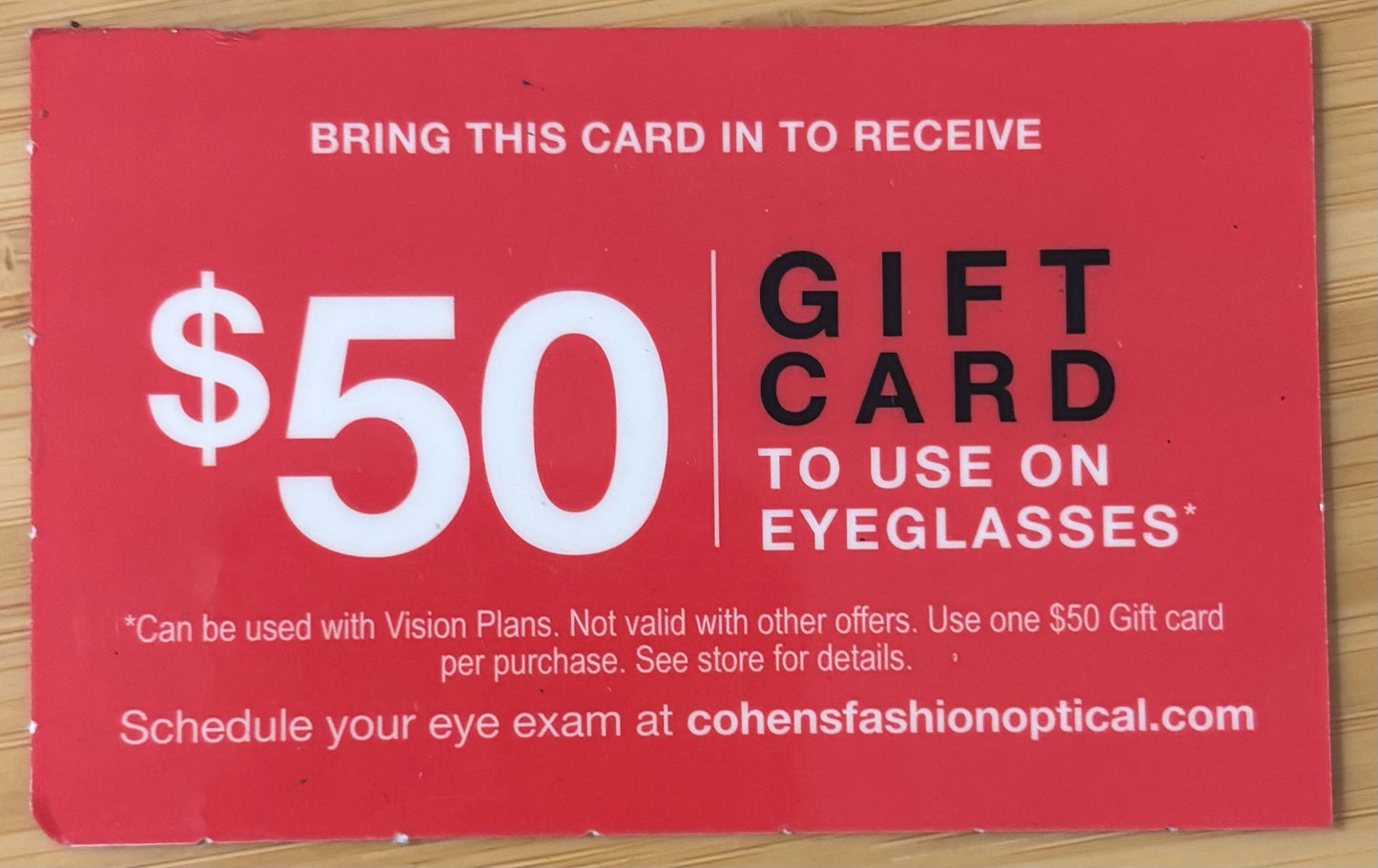 Cohen's Fashion Optical Gift Cards Discounted 50%!