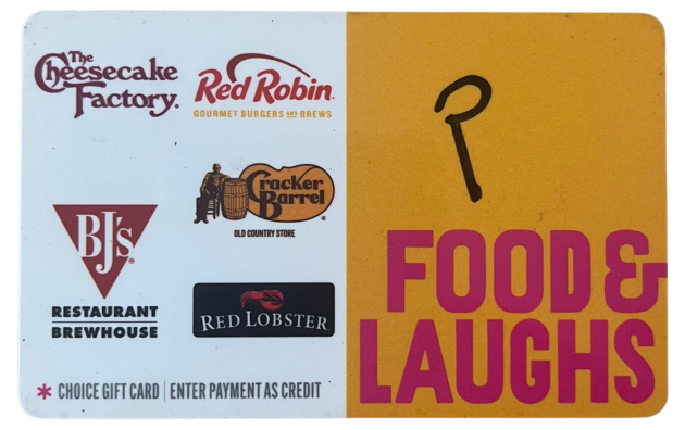 Food And Laughs Choice Gift Cards! Discounted 20%!