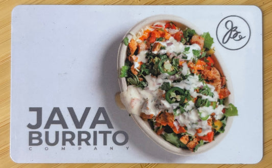 Java Burrito Gift Card $100 value! Discounted 40%!
