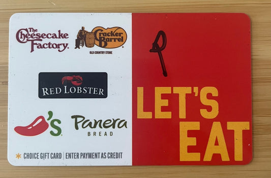 Let's Eat Choice Gift Cards! Discounted 20%!