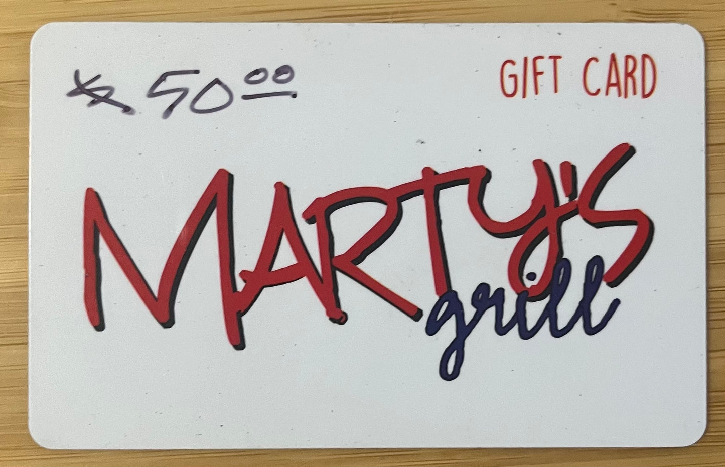 Marty's Grill Gift Card $50 value! Discounted 50%!