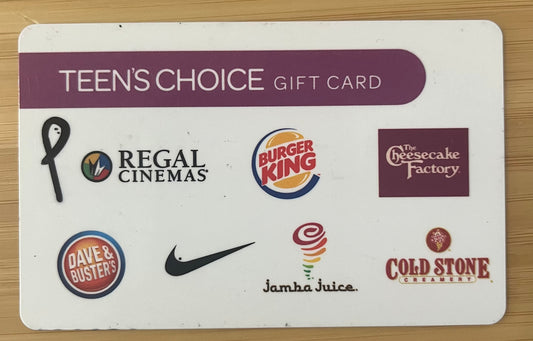 Teen's Choice Gift Cards! Discounted 20%!