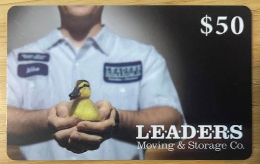 Leaders Moving & Storage Company Gift Card $50 value! Discounted 50%!